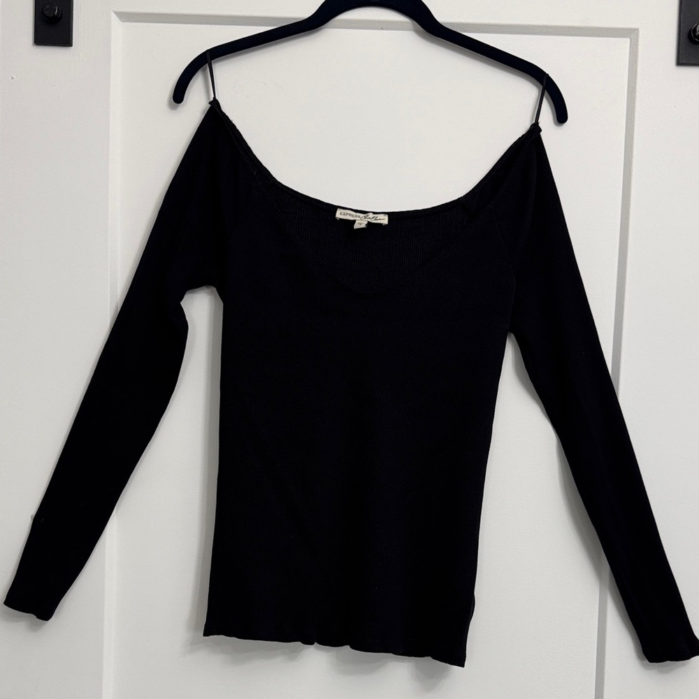 Express Black Completely Off-Shoulder Ribbed Top